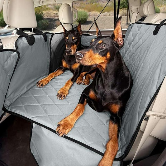 4Knines Back Seat Extender for Dogs, Hard Bottom Waterproof Backseat Protector with EZ Door Guard (Grey, Regular)