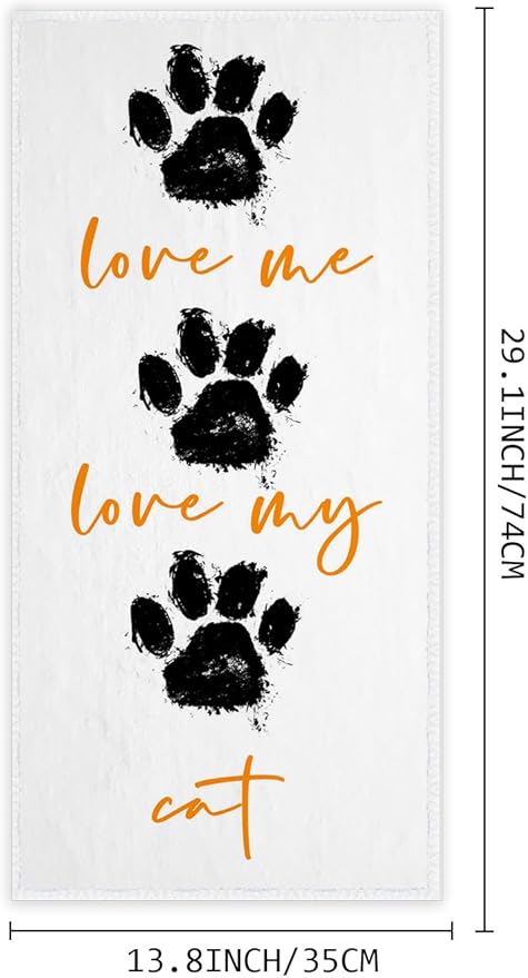 2 PCS Cat Paw Hand Towels Lovely Animals Paw Prints Love Me Love My Cat Soft Microfiber Hand Towel for Bathroom Kitchen Yoga Gym Decorative Towels 13.8"X29.1"