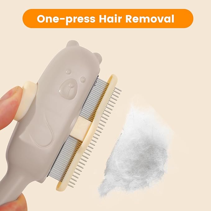 Self-Cleaning Pet Grooming Brush for Dogs & Cats - One-Click Hair Release Button, Stainless Steel Rounded Teeth, Ivory White Brush for Removing Loose Fur, Knots & Dander White