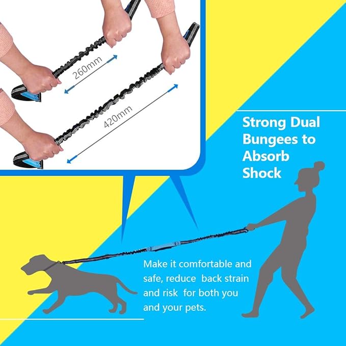 Uppetly Hands Free Dog Running Leash with Adjustable Waist Belt, Dual Handle Elastic Bungees Retractable Rope for Small and Medium Dogs, Reflective Stitches for Walking Hiking Biking (Medium, 8-25lb)