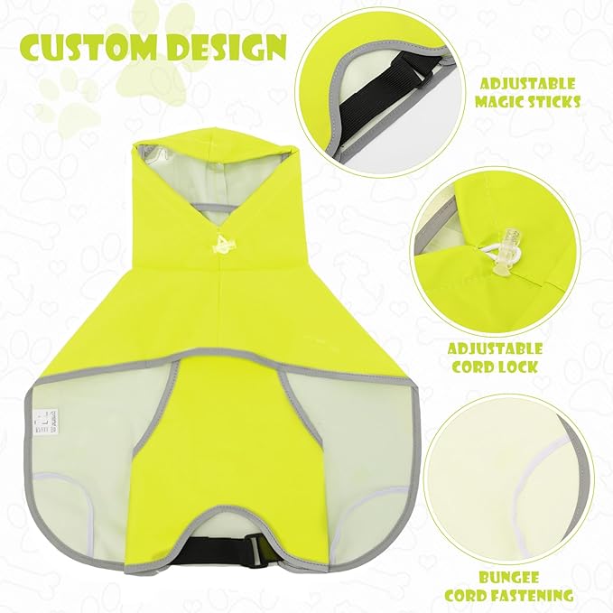 Dog Raincoat with Clear Hood, Waterproof Jacket for Small Dogs, Adjustable Belly Strap, Neon Green, S