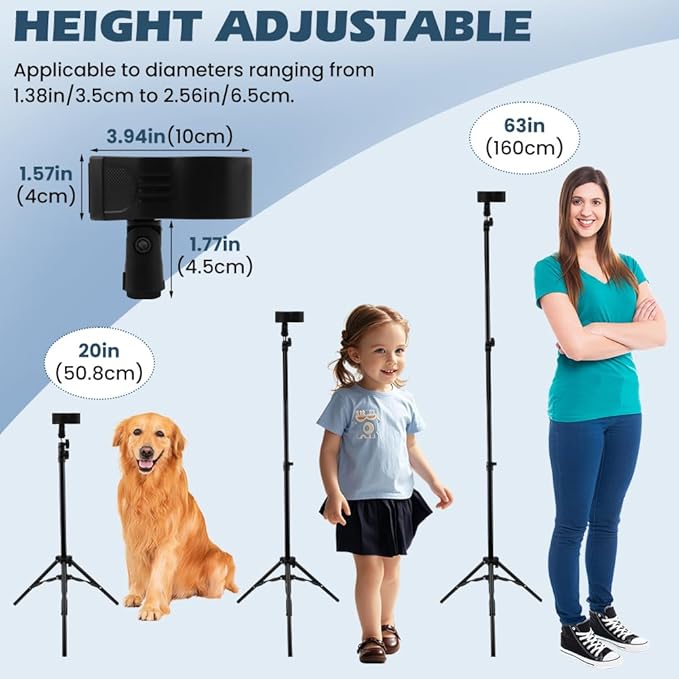Hair Dryer Stand, Hands Free Hair Dryer Holder with 360-Degree Rotating Universal Clip, 22-63 Inch Height Adjustable Blowdryer Holder for Bathroom Vanity Makeup Room