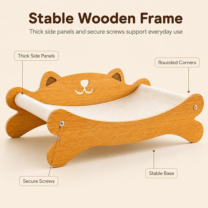 Cat Scratcher Bed for Indoor Cats & Hammock Lounge & Scratch Pad,Wooden Modern Cat Scratcher & Cat Beds & Furniture Sturdy and Durable for All Types of Cats Play and Rest