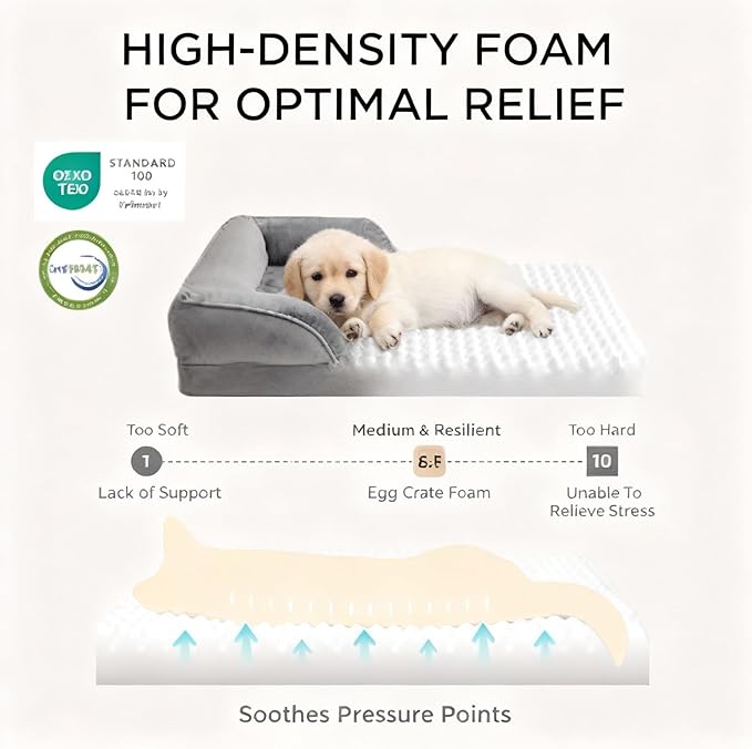 Orthopedic Dog Bed for Medium Dogs- Memory Foam Pet Bed with Cooling Support, Calming Washable Dog Bed with Soft Bolster, Removable Machine Washable Cover, Non-Slip Bottom with My Home Label
