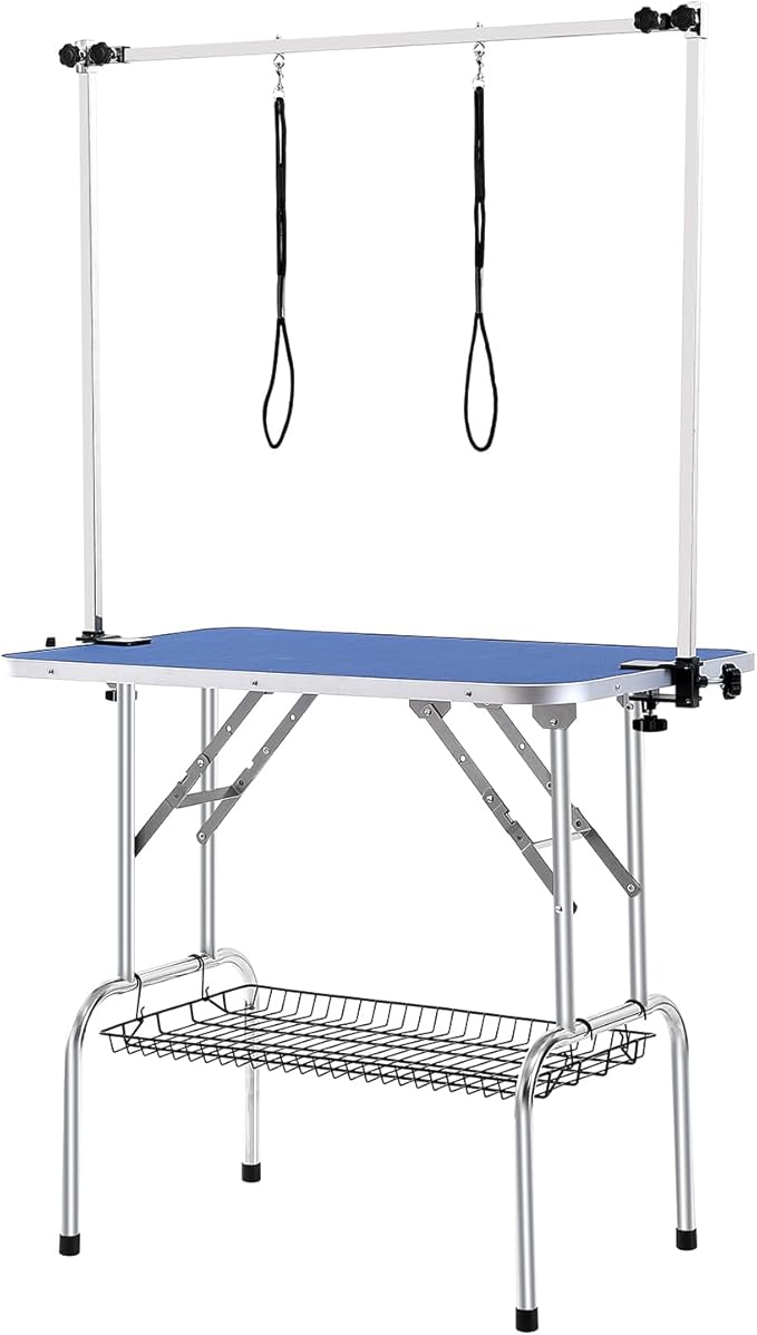 VEVOR Pet Grooming Table, 36 x 24 Inch with 2 Height Adjustable Arms, 330LBS Static Weight Capacity, Foldable Dog Groom Station with No-Sit Haunch Holder with Grooming Loop, for Medium and Small Dogs