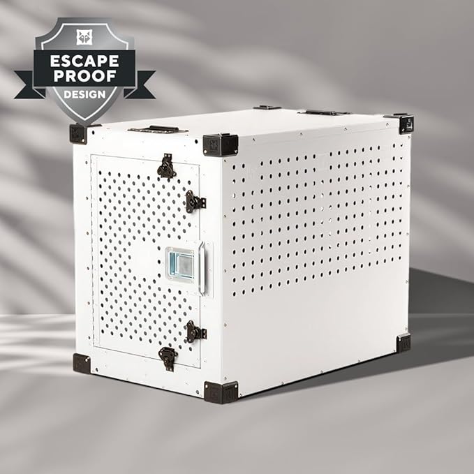 Impact Indestructible High Anxiety Dog Crate for Medium Dogs - Heavy Duty Escape Proof Indoor Dog Kennel with Powder-Coated Aluminum - Ideal for Escape Artists (White, 30" (30.5"L x 20.5"W x 26"H))