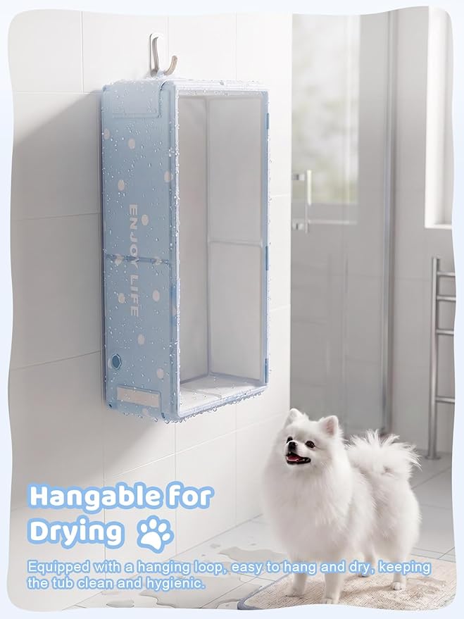 Collapsible Pet Bathtub with Side Drain Plug,Easy Hanging, Foldable Portable Tub for Dogs Bath, Non-Slip Rigid Waterproof Dog Bath Tub for Home, for Small Dogs, Medium Dogs & Cats (Blue)