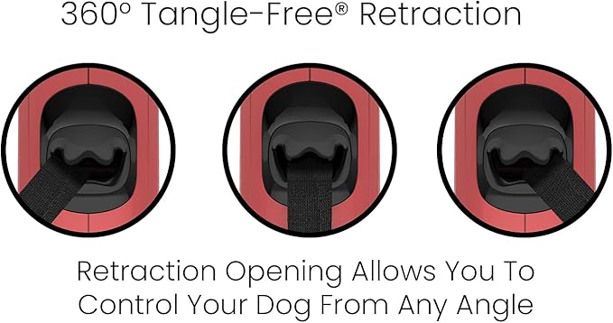 TUG Monochrome 360° Tangle-Free Retractable Dog Leash | 16 ft Strong Nylon Tape (Large, Red)
