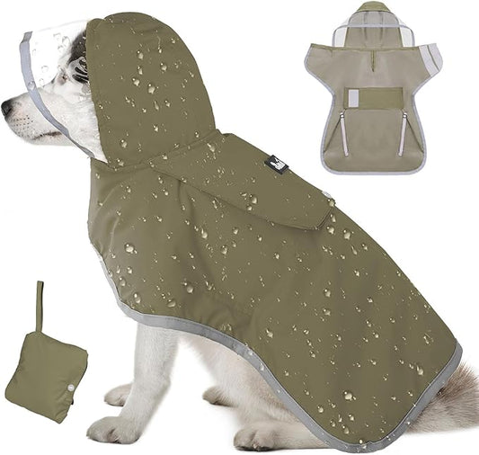 Lukovee Dog Raincoat - Lightweight Hooded Dog Rain Coat for Large Medium Small Dogs, Adjustable Poncho Jacket with Reflective Stripes & Built-in Storage Pocket (Green, X-Large)