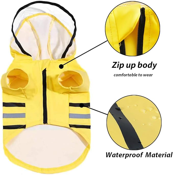 Wizland Reflective Dog Raincoat Dog Rain Jacket with Hood Lightweight Waterproof Rain Coat for Puppies (Yellow S)