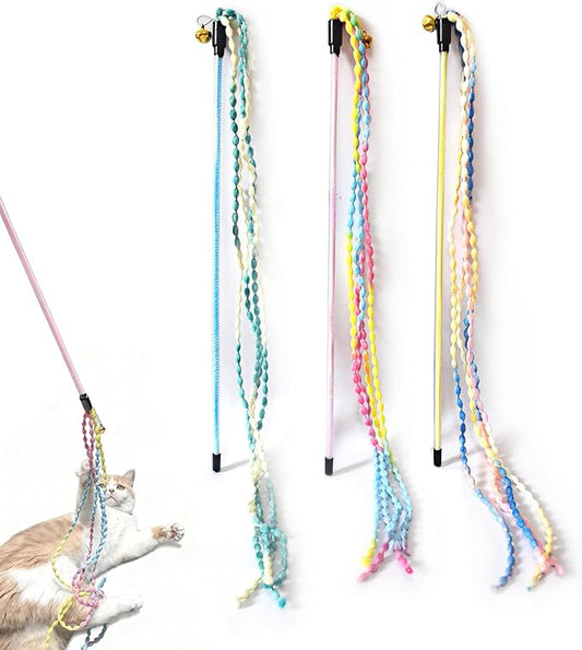 Cat Wands for Indoor, 3 PCS Vibrant Teasing Stick with Bell Interactive Cat Toys Cute Kitten Wand Safe Kitty Toy