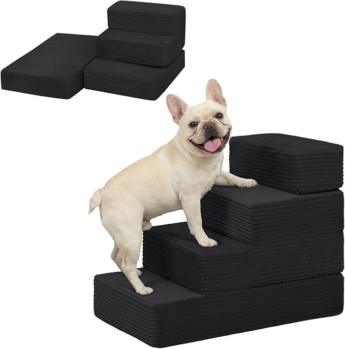 Dog Stairs for Small Dogs, 18" H Dog Steps for High Bed, 4 Steps 3 in 1 Foldable Pet Ramp for Large Cats Climb, Transformable Large Cats Ramp to Get on Couch, Non-Slip Balanced, Black