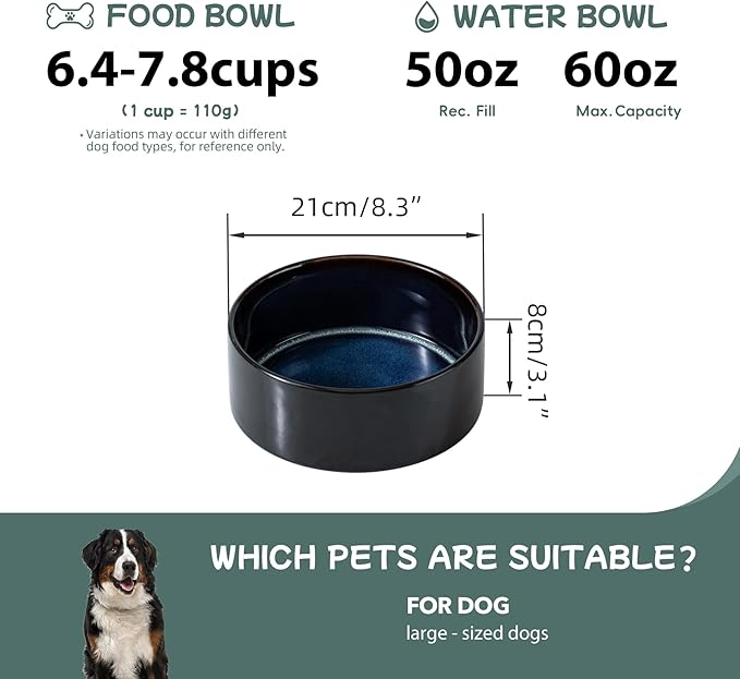 Havniva 8.3inch Ceramic Dog Bowls Dog Food Bowl for Large Breed Dog Food and Water Bowl Non-Slip Dog Dish Large Capacity Feeding Pet Water Bowl