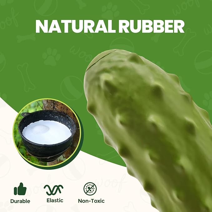 LIFLIX Tough Squeaky Dog Toys, Durable Dog Chew Toy with Natural Rubber, Teething Toys for Medium Large Breeds, Cucumber Pickle Shape