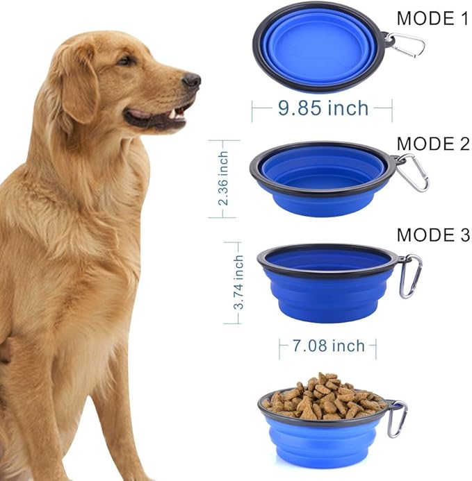 Extra Large Collapsible Dog Bowl, 3L XL Travel Dog Bowl, Foldable Travel Water Dish, 102oz X-Large Portable Collapsable Traveling Bowls with Carabiner for Dogs Walking, Hiking (Blue)