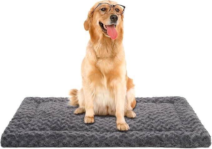 Washable Dog Bed Mat Ultra Soft Dog Crate Pad Comfy Fluffy Pet Kennel Beds Sleeping Mattress for Large Jumbo Medium Small Dogs Grey