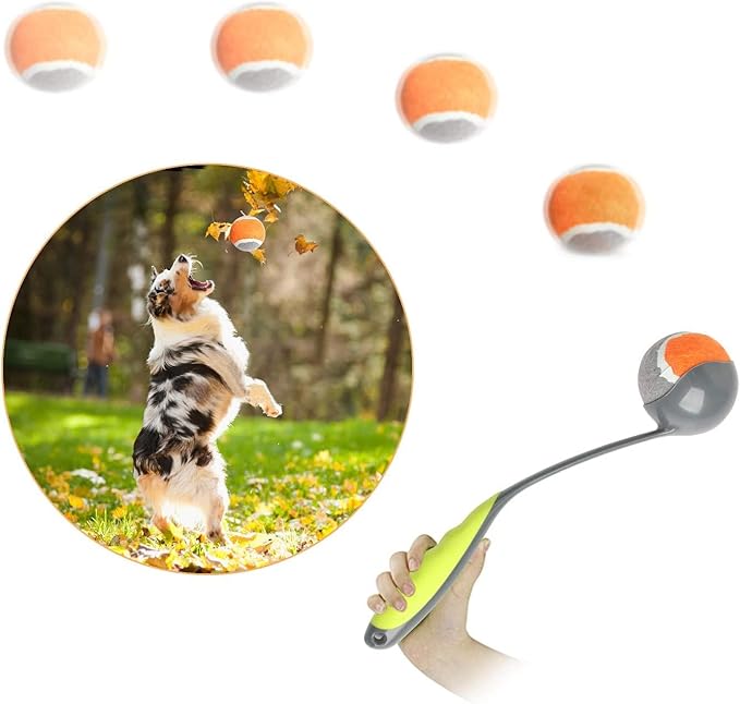 PAWISE Dog Ball Launcher for Medium Dogs, 12.2" Dogs Fetch Toy with 2.5" Tennis Balll, Portable Dog Tennis Ball Thrower for Indoor & Outdoor Play, Lightweight, Durable & Hands-Free Pick-Up