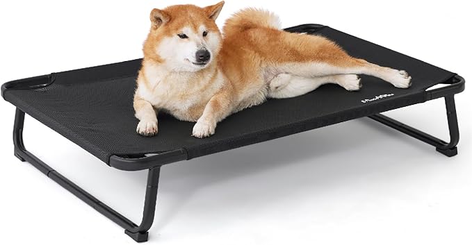 MADE 4 PETS Elevated Cooling Dog Bed for Small Medium Dogs – Raised Pet Cot with Breathable Mesh, No-Slip Feet, Chew-Resistant Frame, Portable Indoor & Outdoor Dog Hammock Bed, 32"x25", Black