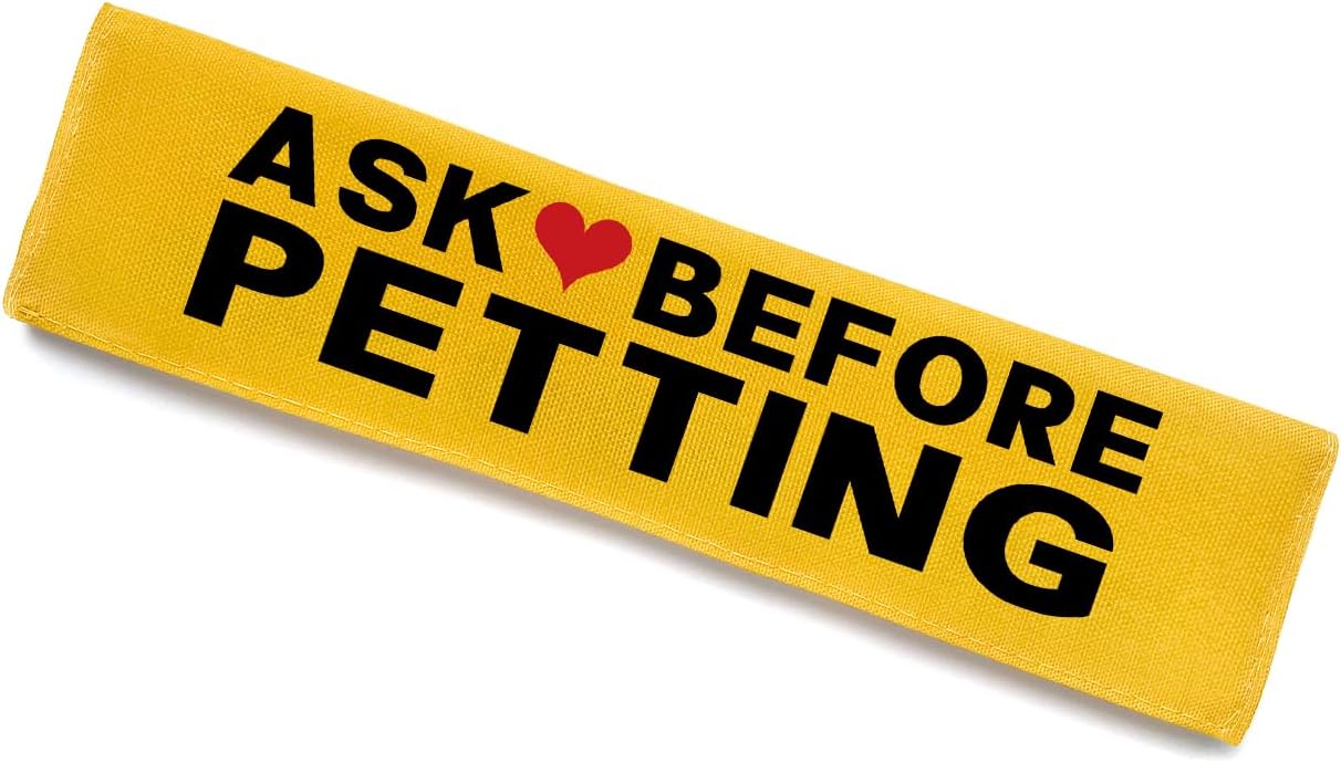 Ask Before Petting Funny Yellow Dog Leash Wrap - Do Not Pet Alert Velcro Sleeve, Nervous Dog Patch, Birthday Gift for Dog Owners