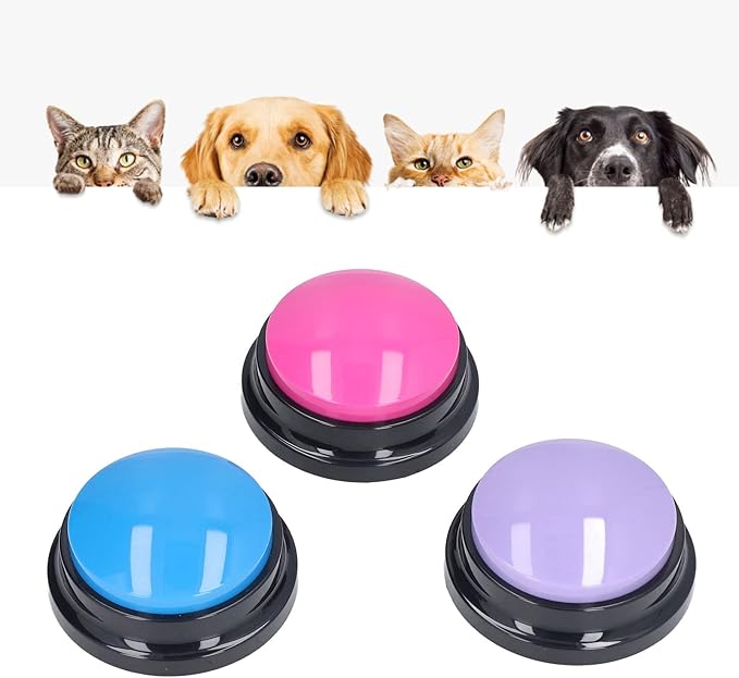 Hoopoocolor 3 Pieces Dog Button Communication Button, 30 Seconds Voice Recording Button, Pet Voice Training Buzzer, Widely Used Dog Talking Button for Training Recording