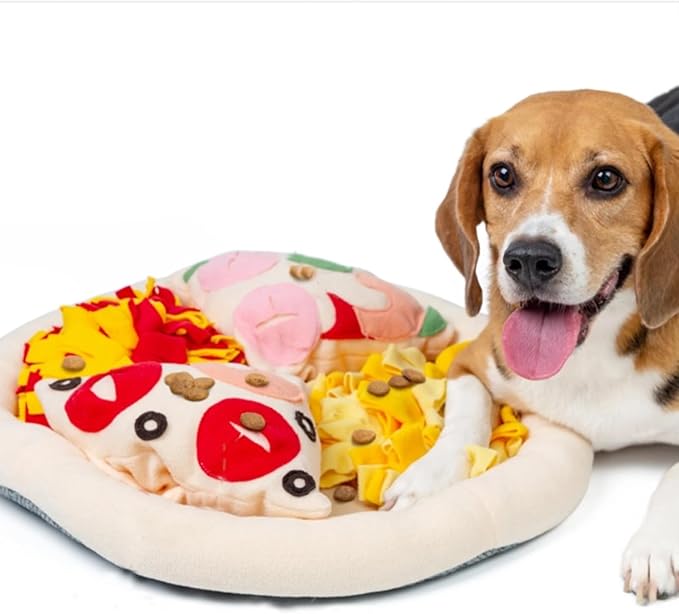 Dog Snuffle Mat Slow Feeding Mats Sniffing Puzzle Toys Interactive Burrow Activity Hide and Seek Enrichment Toys for Foraging Training Dog Gifts for Small Medium Large Dogs (Pizza)