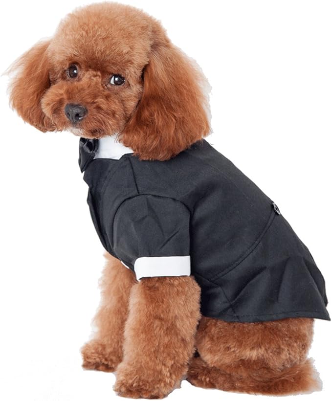 GabeFish Pets Wedding Jackets Suit for Dogs with Bow Tie Puppy Cat Formal Clothes Shirt Tuxedo (Black, XL (Chest 18.8in/48cm)