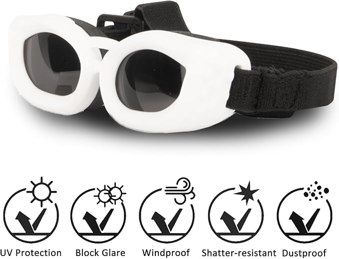 Dog Goggles Small Breed, UV/Wind/Dust/Fog Protection Pet Sunglasses with Adjustable Strap,Outdoor Dog Sunglasses for Small Dogs,Easy Wear