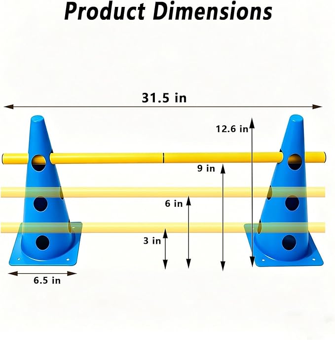 12 Sets Dog Agility Hurdle Cone Set, 3 Height Adjustable Backyard Agility Course Equipment for Beginners, Puppies & Dog Rehabilitation Training（Blue）