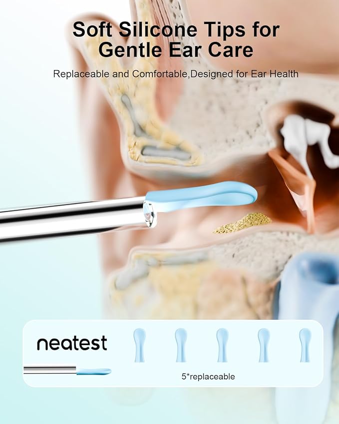 NEATEST Ear Wax Removal Tool with Camera, Ear Cleaner Tool with 8 Pcs Ear Set, 1296P HD Wireless Otoscope with 6 LED, Ear Cleaning Kit for iOS Android (White)