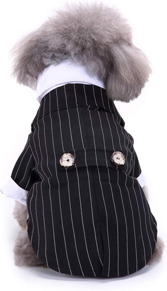 GabeFish Pets Wedding Jackets Suit for Dogs with Bow Tie Puppy Cat Formal Clothes Shirt Tuxedo (Striped, XL (Chest 18.8in/48cm)