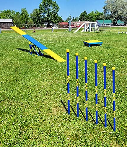 ActiveDogs Agility In-ground Weave Poles - Outdoor Dog Obstacle Agility Training Exercise Equipment Kit (Set of 12 Set w/Bag & Position Guide)