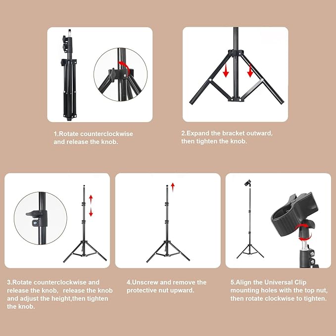 Hands Free Hair Dryer Stand with Tripod, 23.6-47.2 Inch Adjustable Height, 180° Rotating Universal Clip, Foldable Metal Blow Dryer Holder for Bathroom Vanity Makeup Room Home Styling & Pet Grooming, Fits Most Hair Dryers