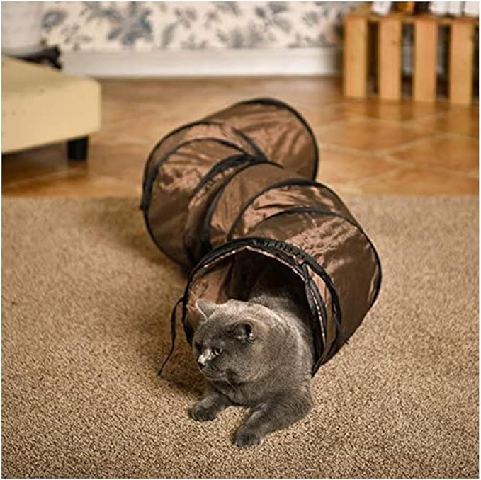 Andiker Cat Tunnel, S-Shape Cat Tube Collapsible Kitten Play Toy with 2 Side Holes for Kitten Exercising Hiding Training and Running Cats Toy for Indoor Cats(Brown)