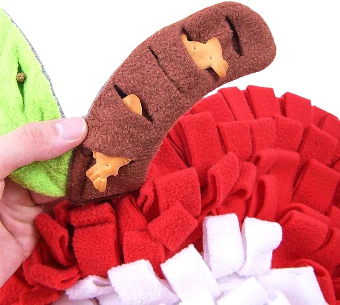 Dog Snuffle Mat Fleece Foraging Fruit Design Mats Small Animals Interactive Feeding Toy Anti Slip Slow Feeder Pet Treat Dispenser for Dogs Rabbits Guinea Pigs (Apple)