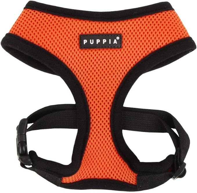 Puppia Soft Dog Harness No Choke Over-The-Head Triple Layered Breathable Mesh Adjustable Chest Belt and Quick-Release Buckle, Orange, X-Small