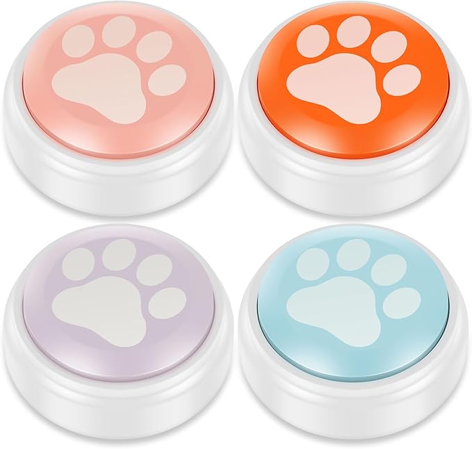 4Pcs Dog Speaking Button Voice Recording Pet Talking Button Starter Set for Communication Training Color Coded for Dog Cat and Other Pet