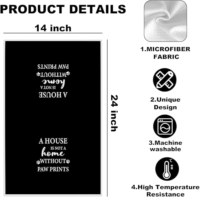 House Warming Gifts New Home, Dog Themed Gift Kitchen Towels 24x14 Inch, Dogs Mom Gifts for Women, Dog Decorations for The Home Bathroom, Paw Prints Kitchen Tea Hand Towels, Waffle Dish Towel (Black)