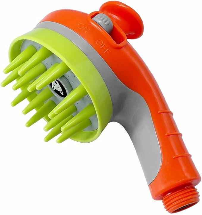 Pet Bathing Sprayer with Soft TPR Massage Brush, Dog Shower Sprayer Attachment with On/Off Switch, Handheld Pet Bath Shower Head with 78.7" Hose, Diverter Valve and Adapters for Dogs and Cats (Orange)