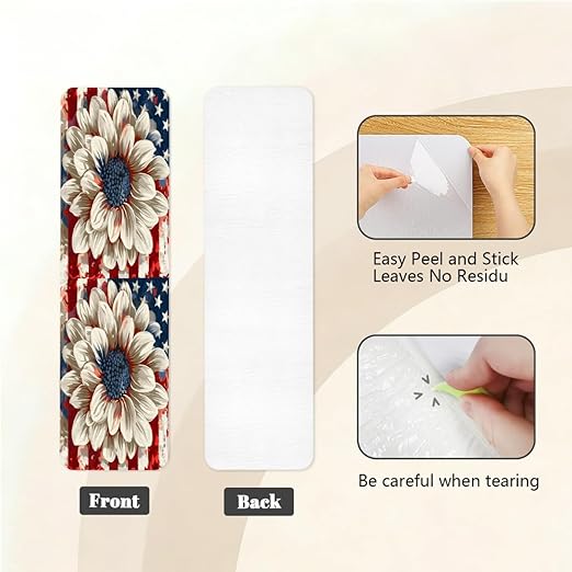 American Flag Flower Stair Treads for Wooden Steps Indoor Washable Staircase Carpet 1PCS 30"x7.8" Stair Step Treads Non-Slip Staircase Covers Peel and Stick Safety Mat for Kids Elders Pets