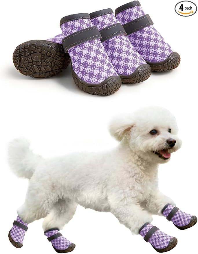 Dog Shoes Breathable Non-Slip Outdoor Booties for Small Medium Dogs, Pet Boots Paw Protector for Hot Pavement Hardwood Floors (Purple, Large)