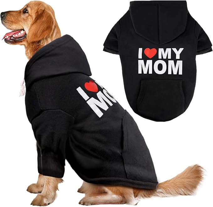Dog Basic Hoodie Soft Dog Clothes Cold Weather Sweaters for Medium Large Dogs Cozy Fabric Warm Sweatshirt with Leash Hole for Boys (I Love My MOM, X-Large (35-55 lbs))