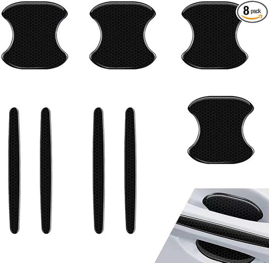 8PCS Car Door Handle Protector, Reflective Car Door Handle Bowl Stickers, Self-Adhesive Anti-Scratch Doors Handles Paint Protective Film, Universal Protection Guard for Most Cars (Black)