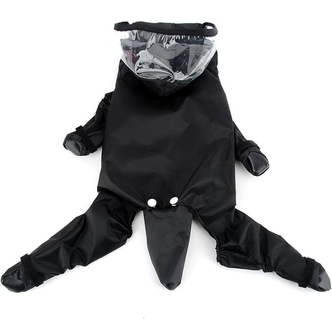 Zunea Waterproof Dog Raincoat with Hood for Small Dogs Rain Poncho Jumpsuit with Rain Boots Puppy Hooded Slicker Rainwear Four-Legged Pet Rain Jacket for Walking Black XL