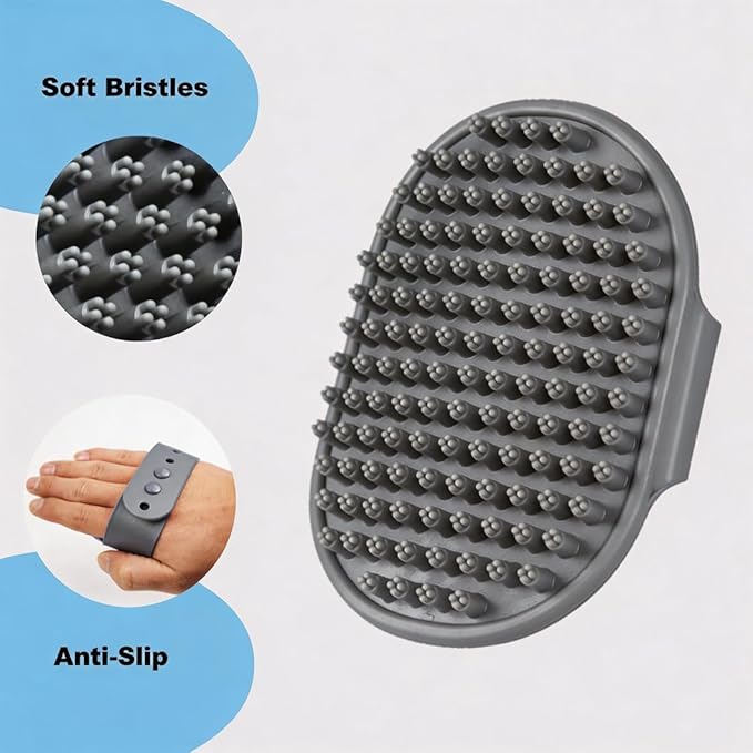 3PCS Dog Bath Supplies - Dog Washing Gloves and Pet Shampoo Brush, Wash Mitt with 3000 Soft Bristles, Adjustable Handle Scrubber for Bath, Massage and Grooming