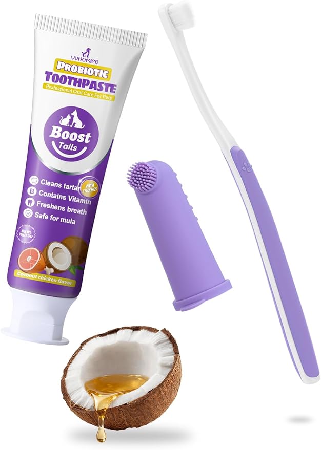Cat Toothbrush and Toothpaste Kit - Includes Toothpaste (Coconut Chicken 2.5 oz.) Soft Brush, Finger Brush - Provides Safe and Effective Oral Care for Kittens and Adult Cats
