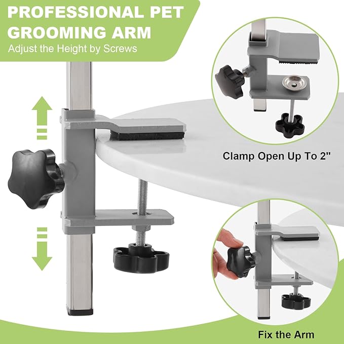 Home Dog Grooming Table Arm with Hammock 35" Height Adjustable Dog Grooming Arm with Clamp No-Sit Haunch Holders Loop Noose Stainless Steel(Grooming Table Not Included)