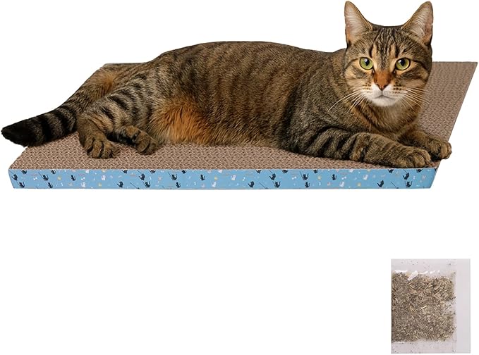 Cat Scratcher Pads, Cat Scratching Cardboard for Indoor Cats 14″Lx10.6″Wx0.6″H Dual-Side Corrugated Cats Scratching Post Reusable Supplies (1PCS)