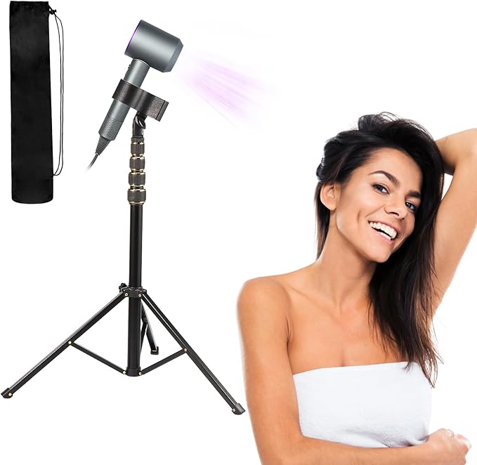 Hair Dryer Stand, 360 Degree Rotating Lazy Hair Dryer Stand Hand Free with Non-Slip Tripod, Adjustable Height, for Home Styling, Elderly & Pet Grooming
