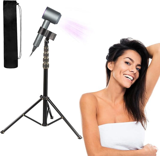 Hair Dryer Stand, 360 Degree Rotating Lazy Hair Dryer Stand Hand Free with Non-Slip Tripod, Adjustable Height, for Home Styling, Elderly & Pet Grooming