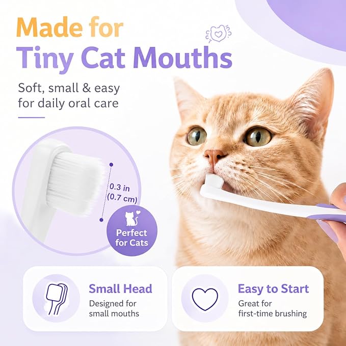 Cat Toothbrush for Daily Teeth Cleaning & Oral Care – Soft Bristle Dental Brush with Compact Head, Gentle for Cats & Kittens, Easy Daily Brushing Tool, Loved by Vets and Fur Babies